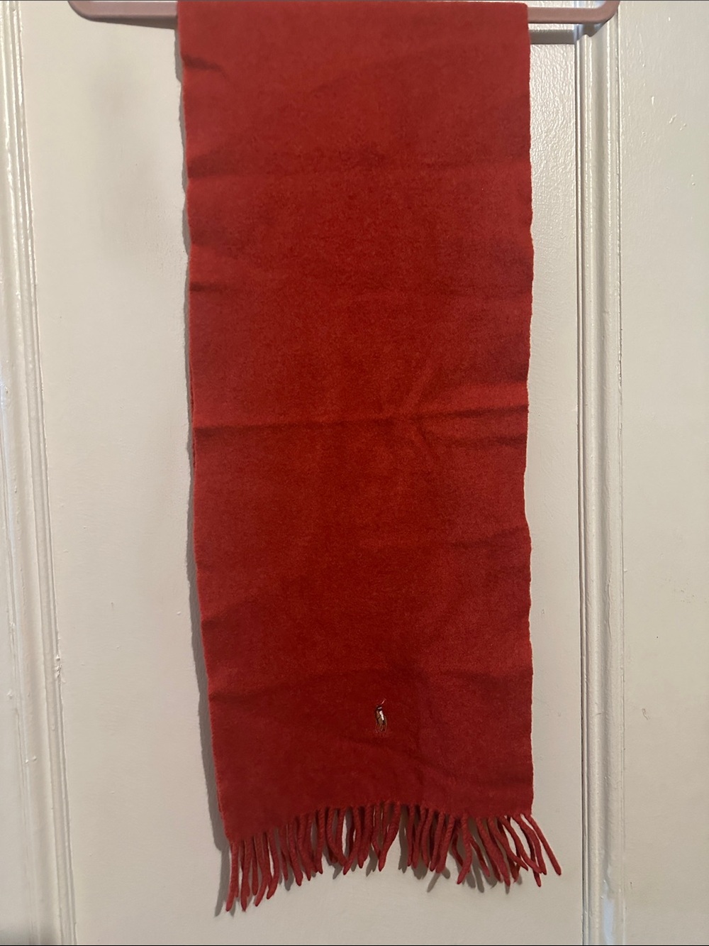 Polo by Ralph Lauren Red Wool Fringe Scarf. 100% Lambswool. Made in Italy.